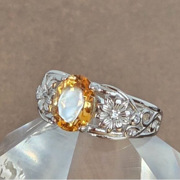 Natural Round Citrine 925 Sterling Silver Jewelry Ring Size 6 - Picture 2 of 9